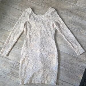 Jennifer Lopez Cream Beaded Long Sleeve Sheath Dress